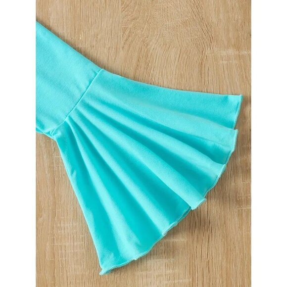 Children's Fashion Love Print Trumpet Long Sleeve T-shirt + Cow Print Trumpet Lo - Picture 5 of 5